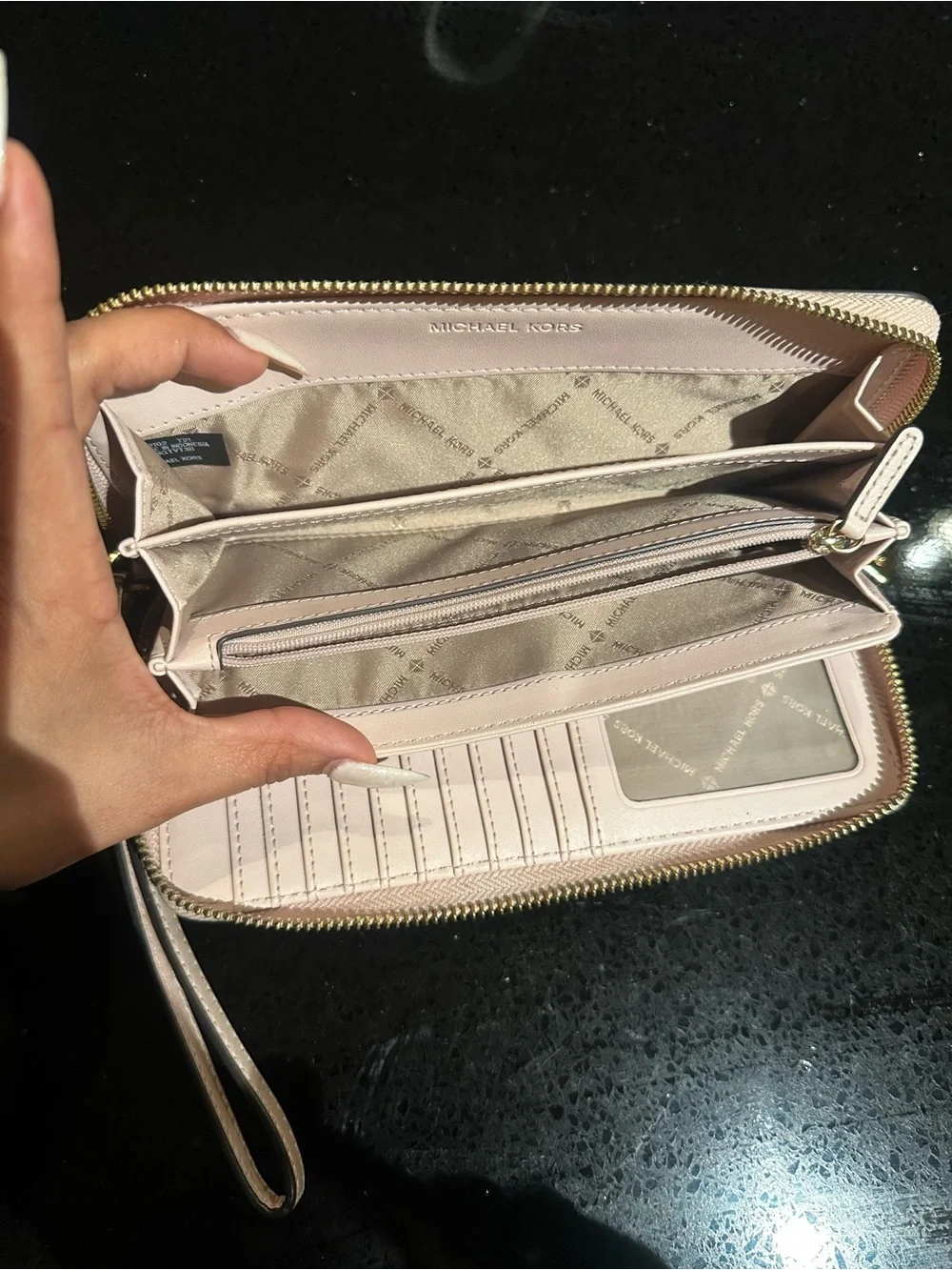 Michael Kors Cream and Light Pink MK Signature Wristlet